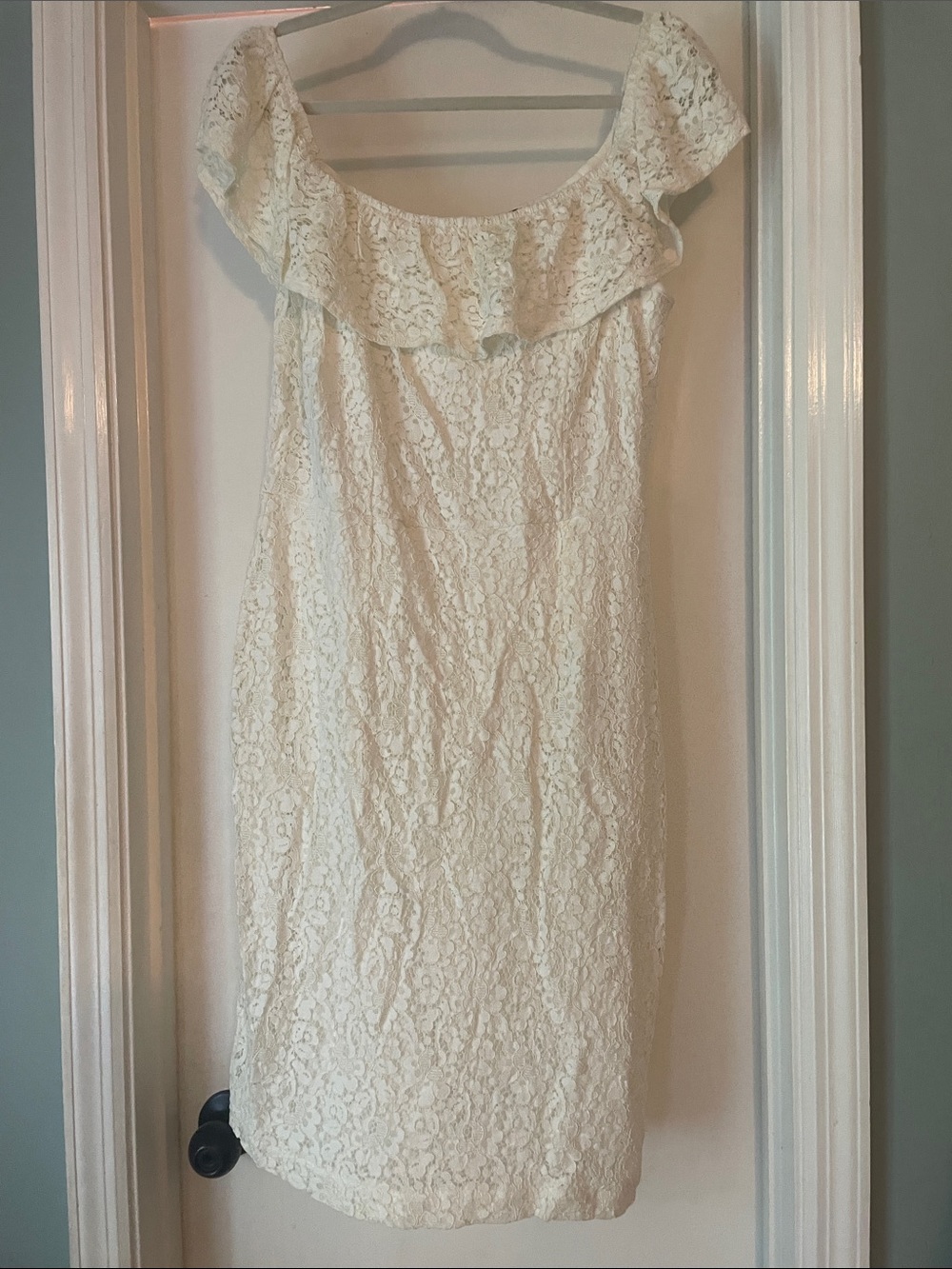 XOXO Cream One-Shoulder Lace Dress